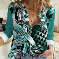 Aloha Turquoise Tribal Honu Tattoo Women Casual Shirt