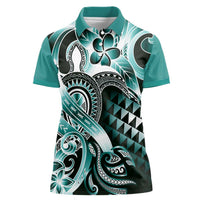 Aloha Turquoise Tribal Honu Tattoo Women Polo Shirt