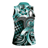 Aloha Turquoise Tribal Honu Tattoo Women Sleeveless Polo Shirt