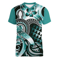Aloha Turquoise Tribal Honu Tattoo Women V-Neck T-Shirt