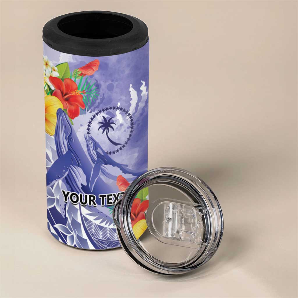 Personalised Chuuk States Humpback Whale 4 in 1 Can Cooler Tumbler Polynesian Tropical Flowers