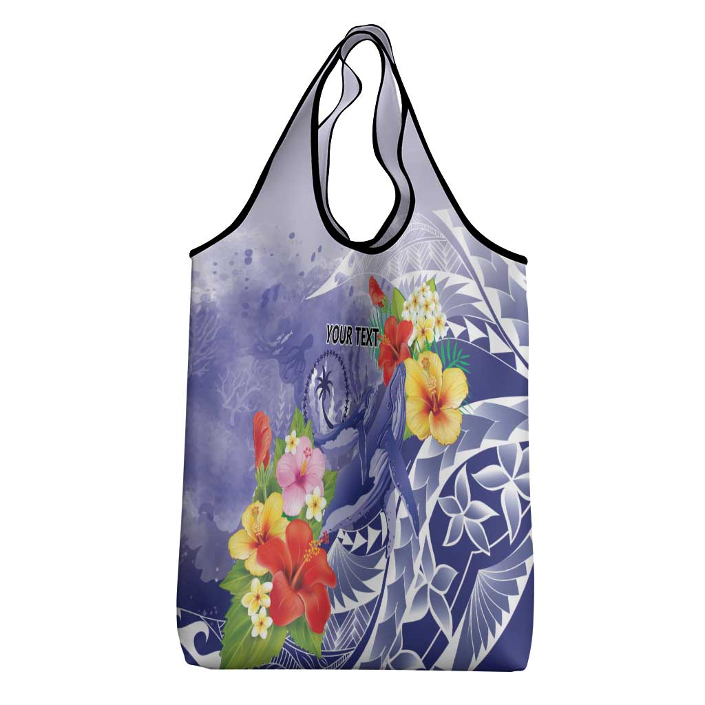 Personalised Chuuk States Humpback Whale Grocery Bag Polynesian Tropical Flowers