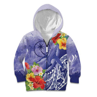 Personalised Chuuk States Humpback Whale Kid Hoodie Polynesian Tropical Flowers