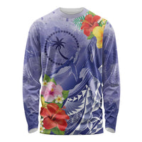 Personalised Chuuk States Humpback Whale Long Sleeve Shirt Polynesian Tropical Flowers