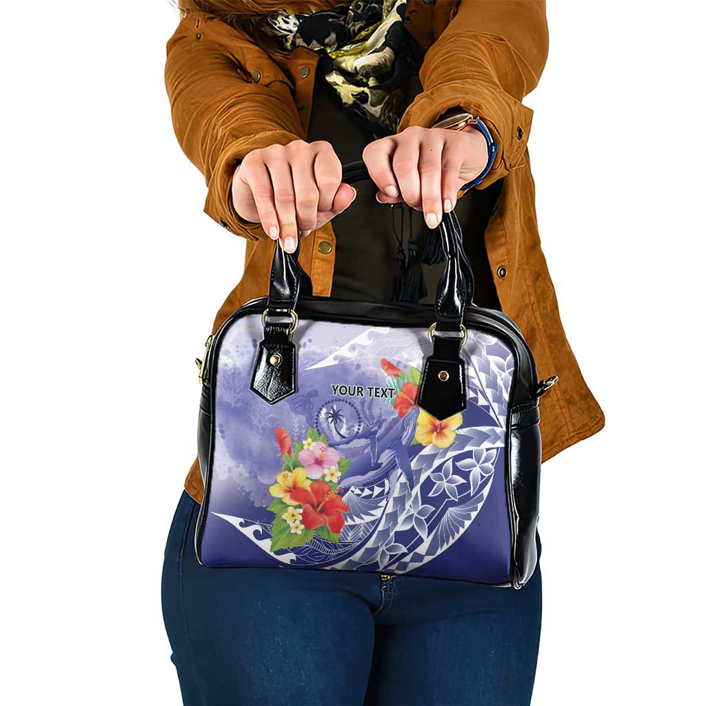 Personalised Chuuk States Humpback Whale Shoulder Handbag Polynesian Tropical Flowers LT9 One Size Blue - Polynesian Pride