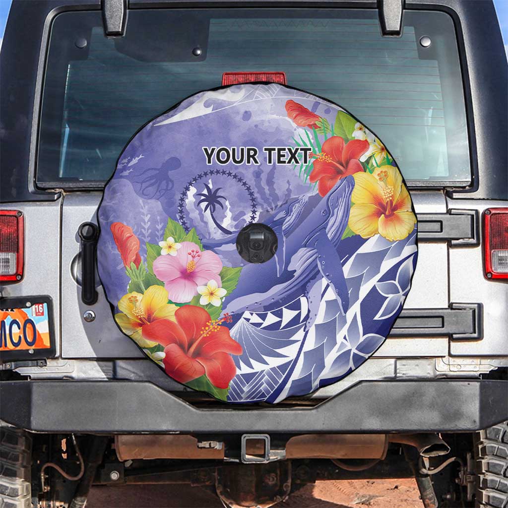 Personalised Chuuk States Humpback Whale Spare Tire Cover Polynesian Tropical Flowers LT9 Blue - Polynesian Pride