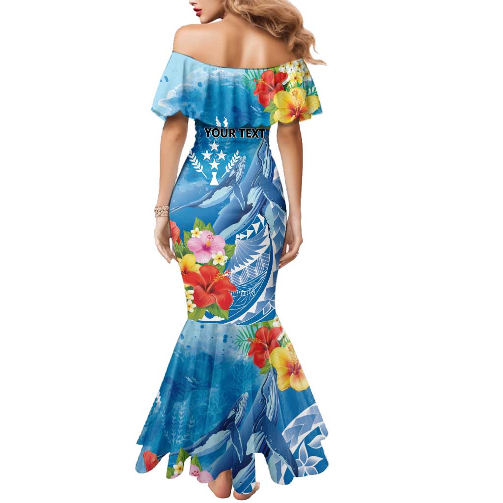 Personalised Kosrae States Humpback Whale Family Matching Mermaid Dress and Hawaiian Shirt Polynesian Tropical Flowers