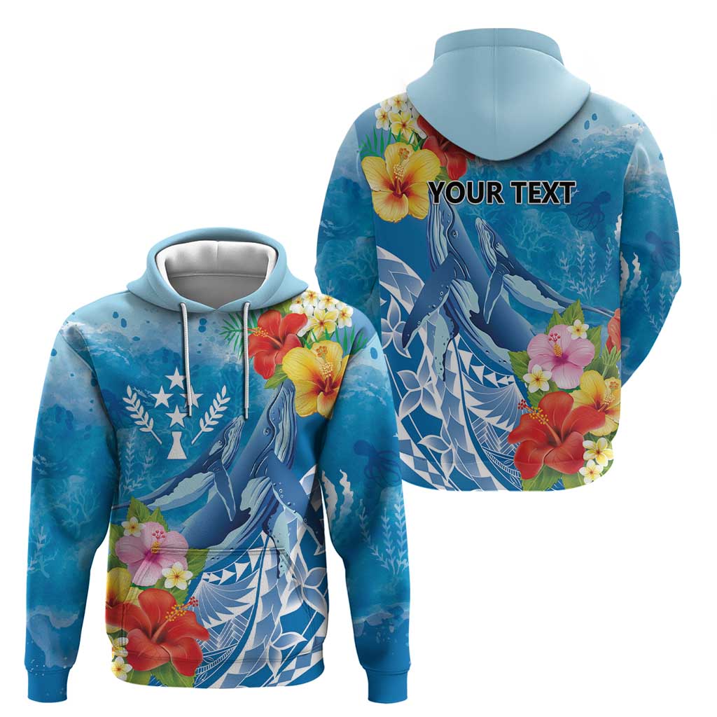 Personalised Kosrae States Humpback Whale Hoodie Polynesian Tropical Flowers