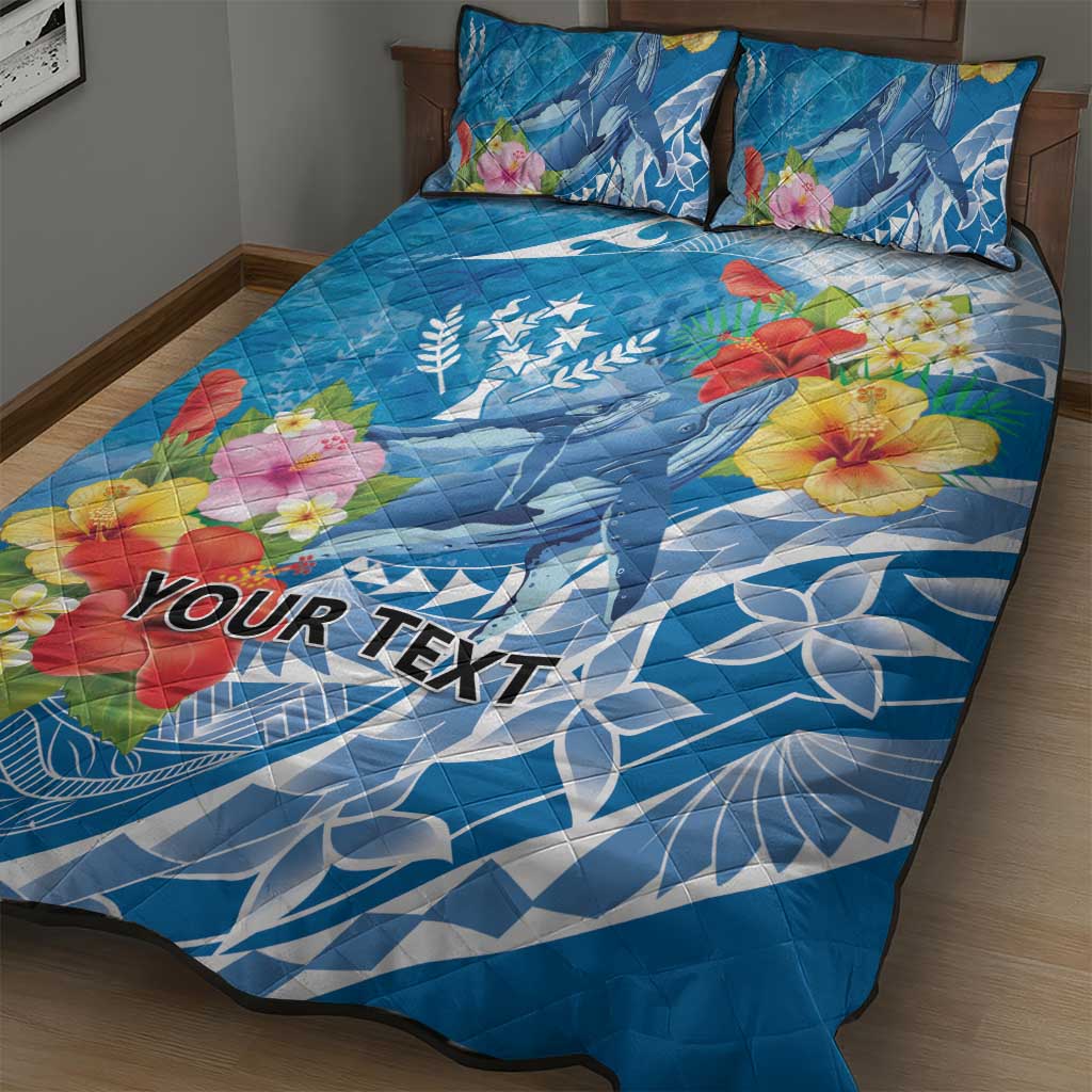 Personalised Kosrae States Humpback Whale Quilt Bed Set Polynesian Tropical Flowers