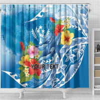 Personalised Kosrae States Humpback Whale Shower Curtain Polynesian Tropical Flowers