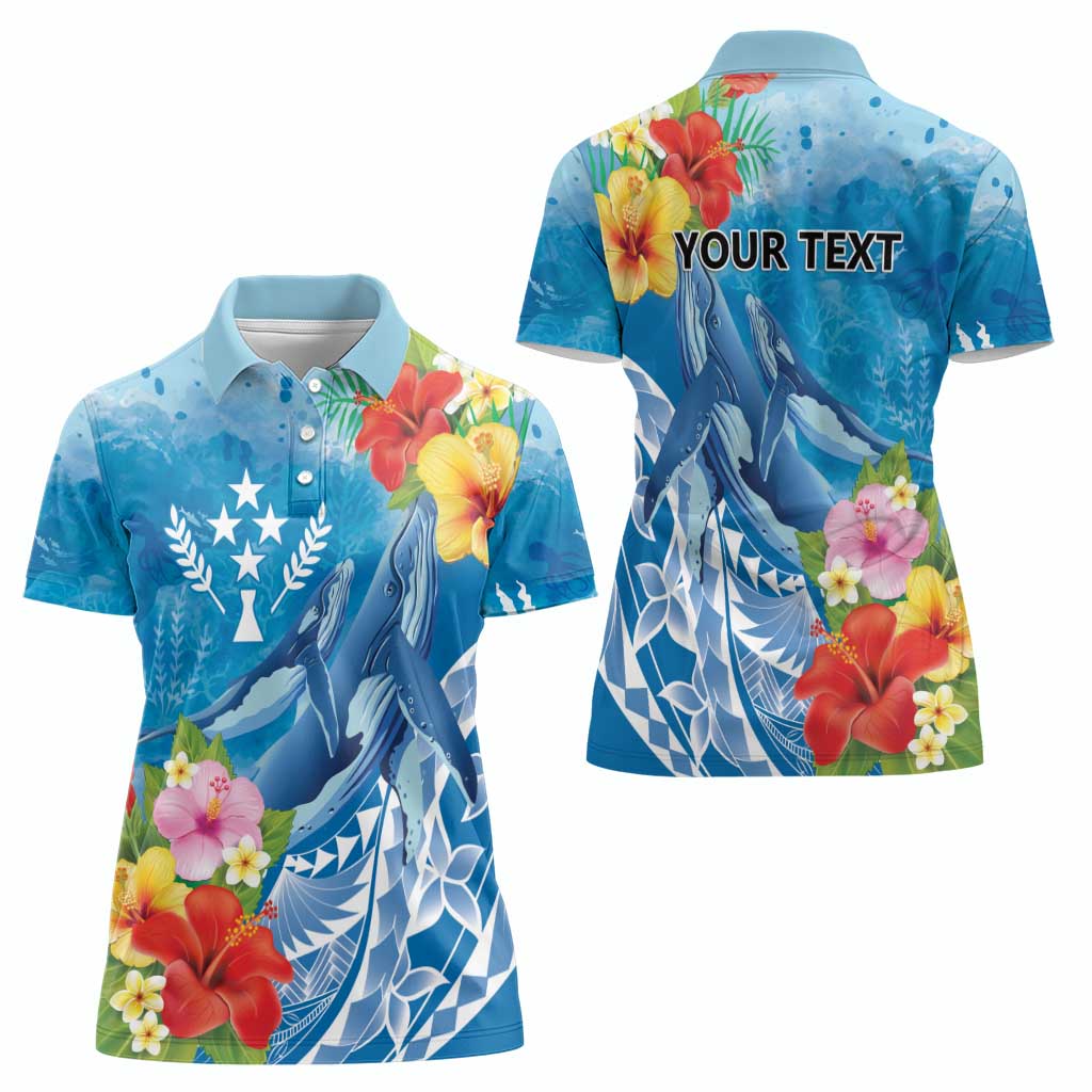 Personalised Kosrae States Humpback Whale Women Polo Shirt Polynesian Tropical Flowers