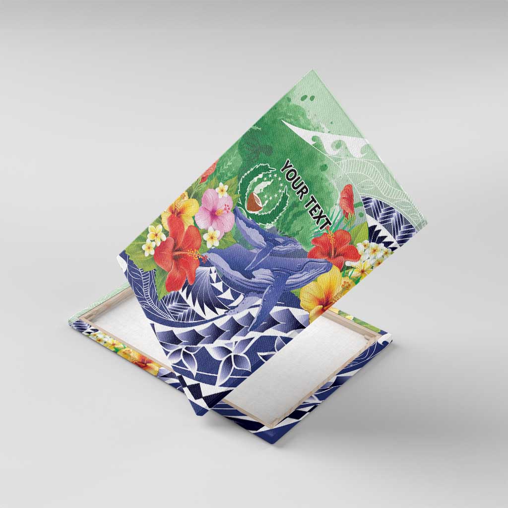 Personalised Pohnpei States Humpback Whale Canvas Wall Art Polynesian Tropical Flowers