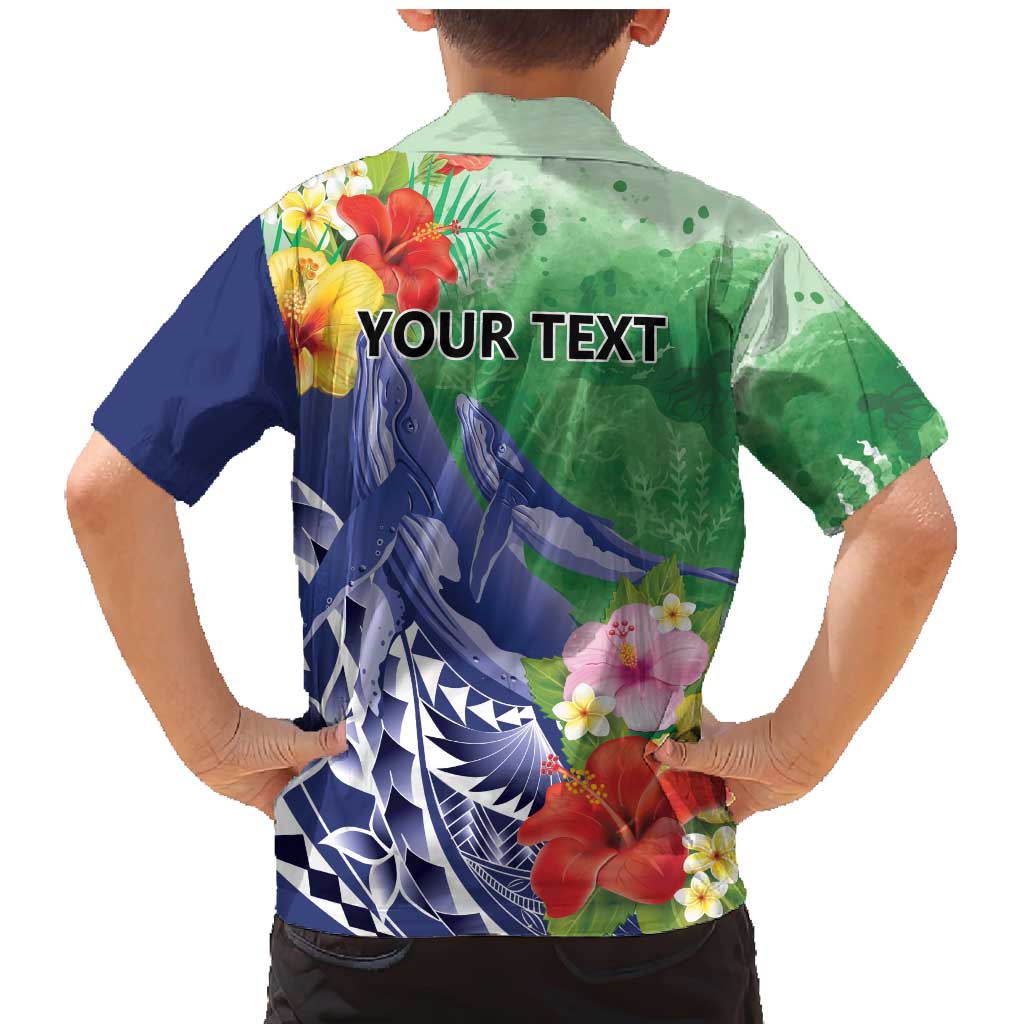 Personalised Pohnpei States Humpback Whale Family Matching Mermaid Dress and Hawaiian Shirt Polynesian Tropical Flowers