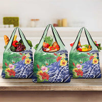 Personalised Pohnpei States Humpback Whale Grocery Bag Polynesian Tropical Flowers