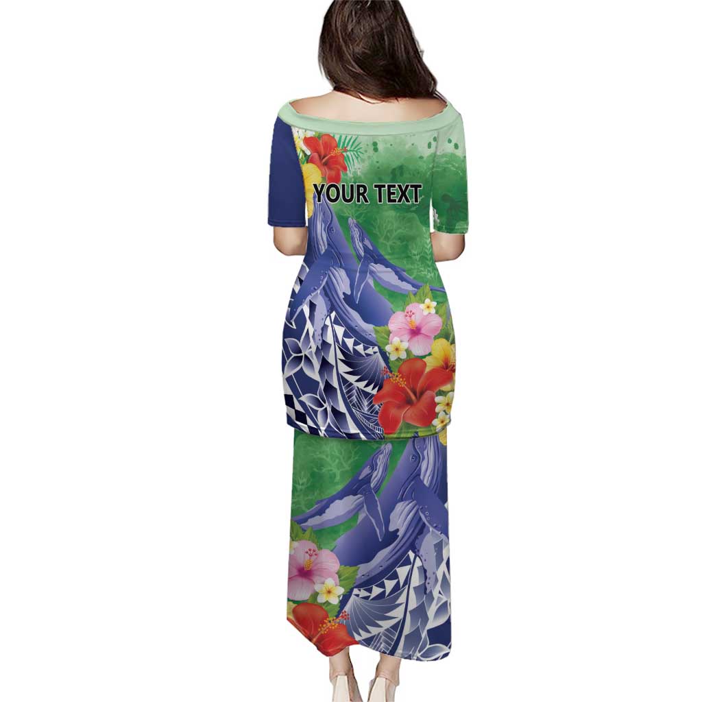 Personalised Pohnpei States Humpback Whale Puletasi Polynesian Tropical Flowers