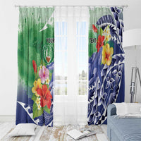 Personalised Pohnpei States Humpback Whale Window Curtain Polynesian Tropical Flowers