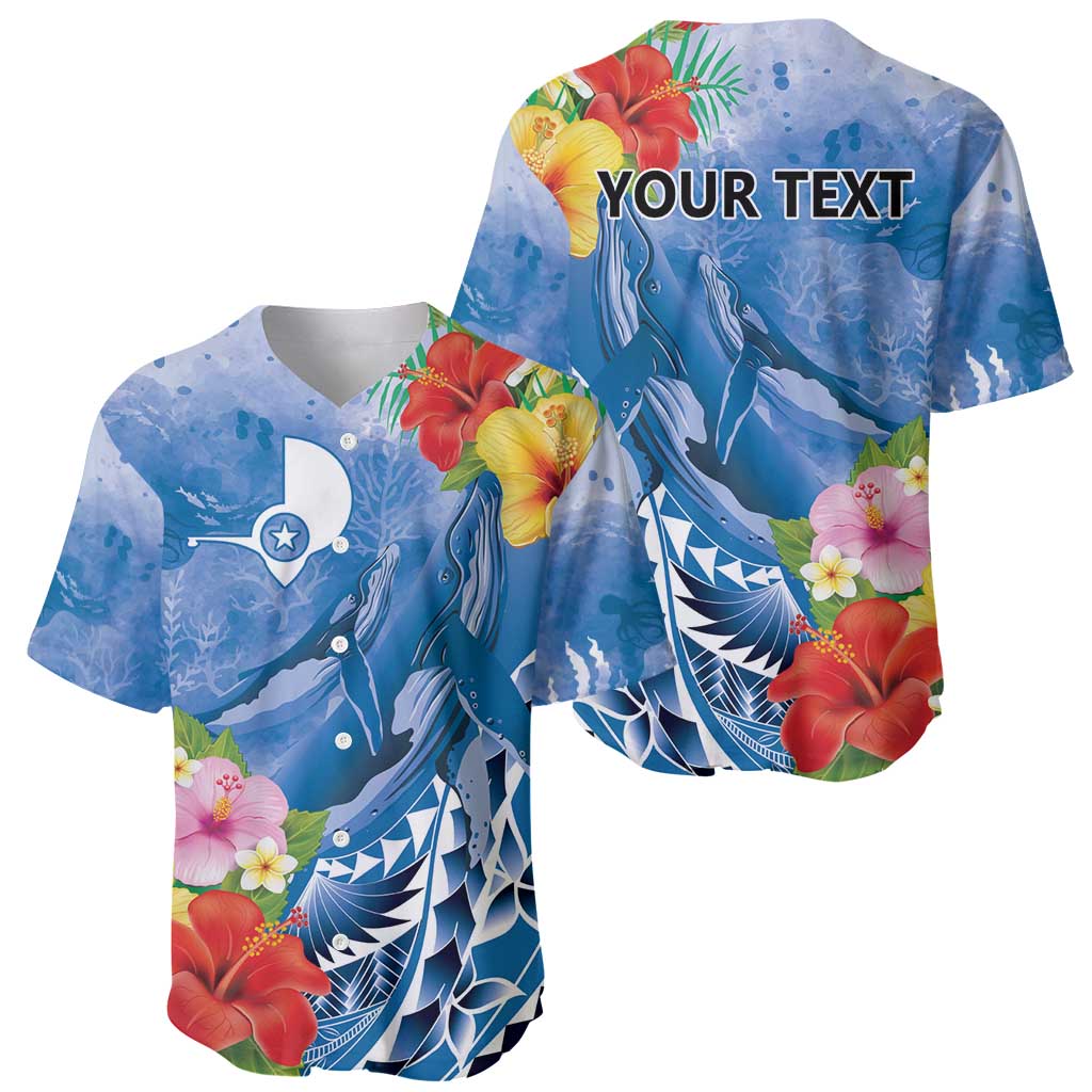 Personalised Yap States Humpback Whale Baseball Jersey Polynesian Tropical Flowers