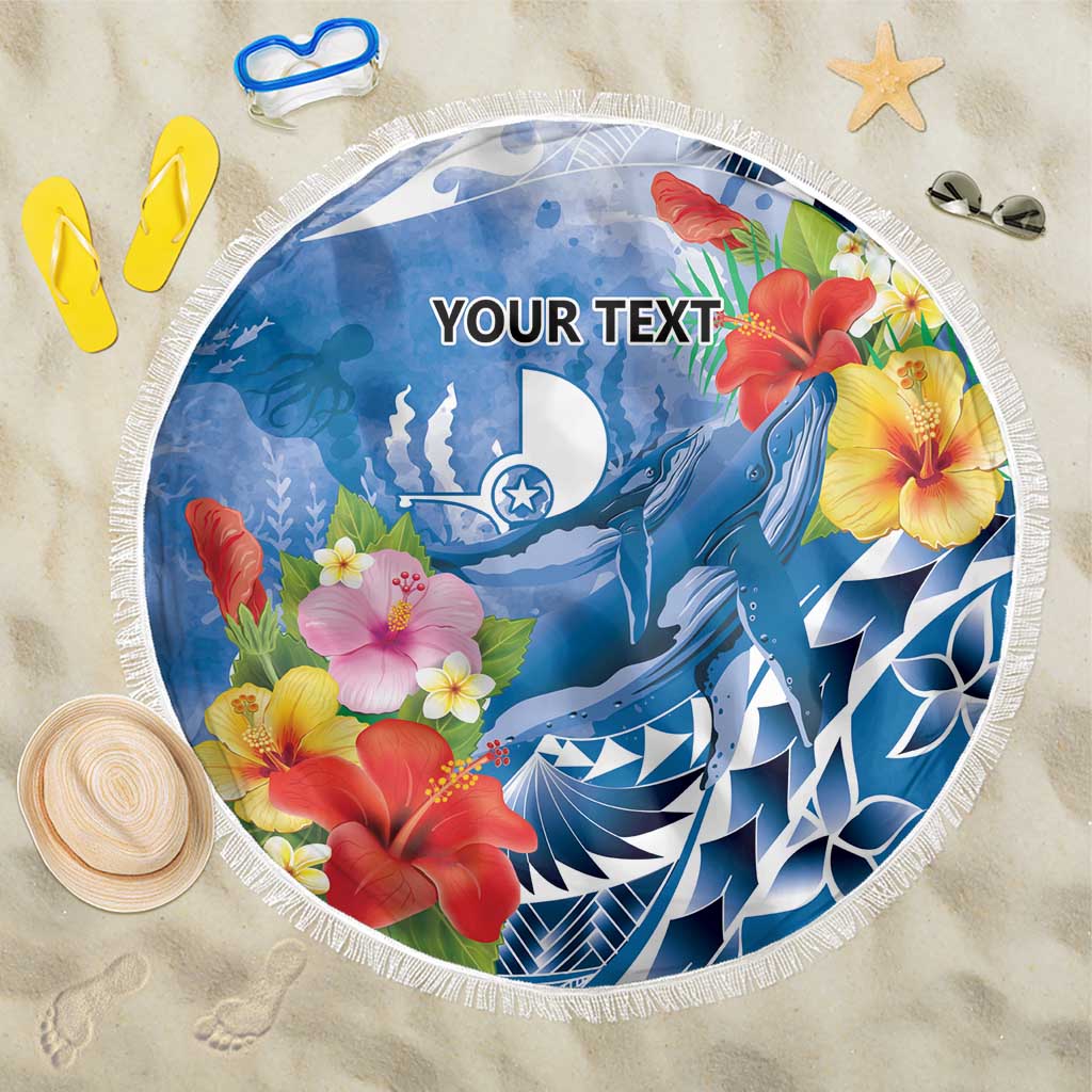 Personalised Yap States Humpback Whale Beach Blanket Polynesian Tropical Flowers LT9 One Size 150cm Blue - Polynesian Pride