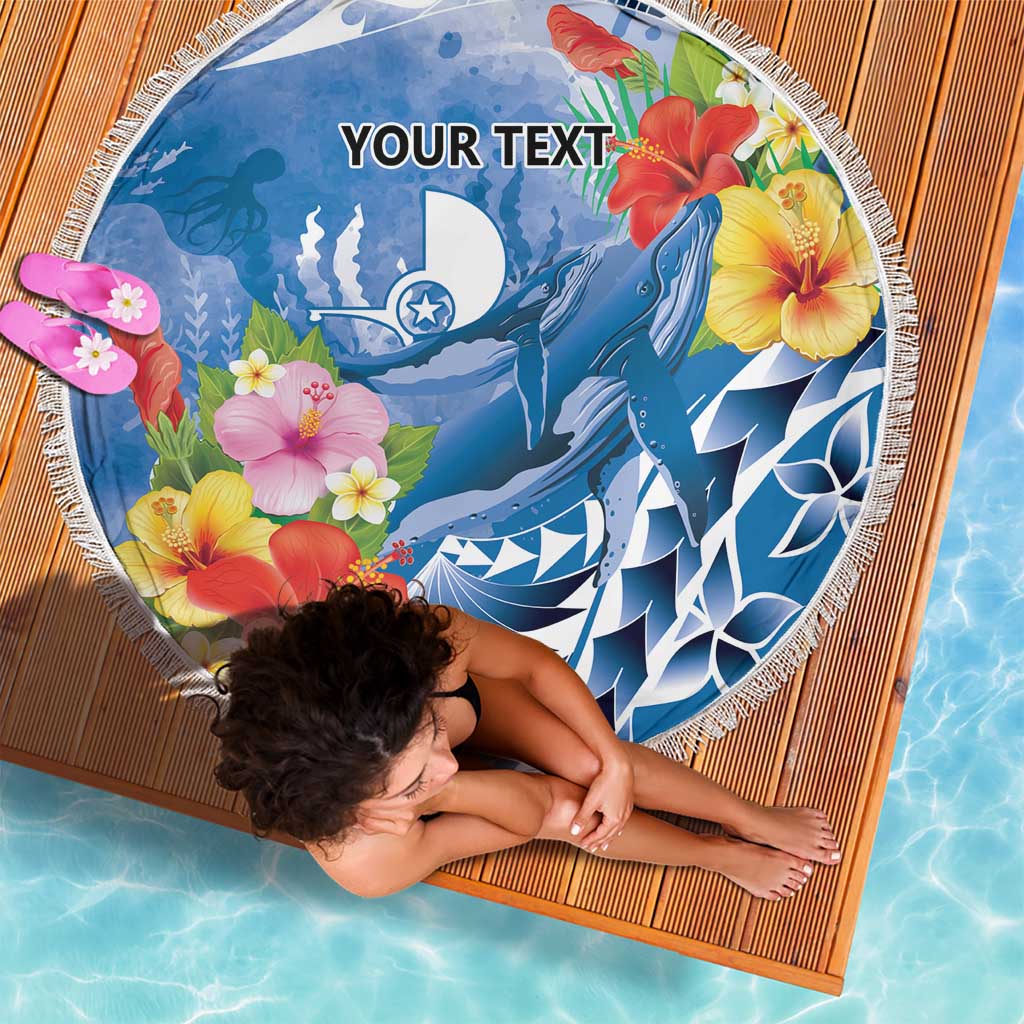 Personalised Yap States Humpback Whale Beach Blanket Polynesian Tropical Flowers
