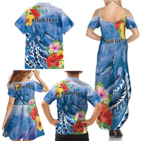 Personalised Yap States Humpback Whale Family Matching Summer Maxi Dress and Hawaiian Shirt Polynesian Tropical Flowers