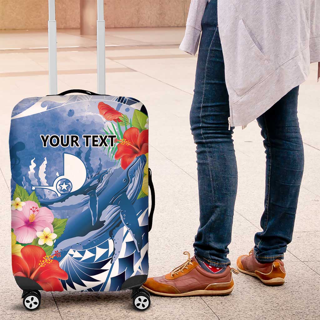 Personalised Yap States Humpback Whale Luggage Cover Polynesian Tropical Flowers LT9 Blue - Polynesian Pride