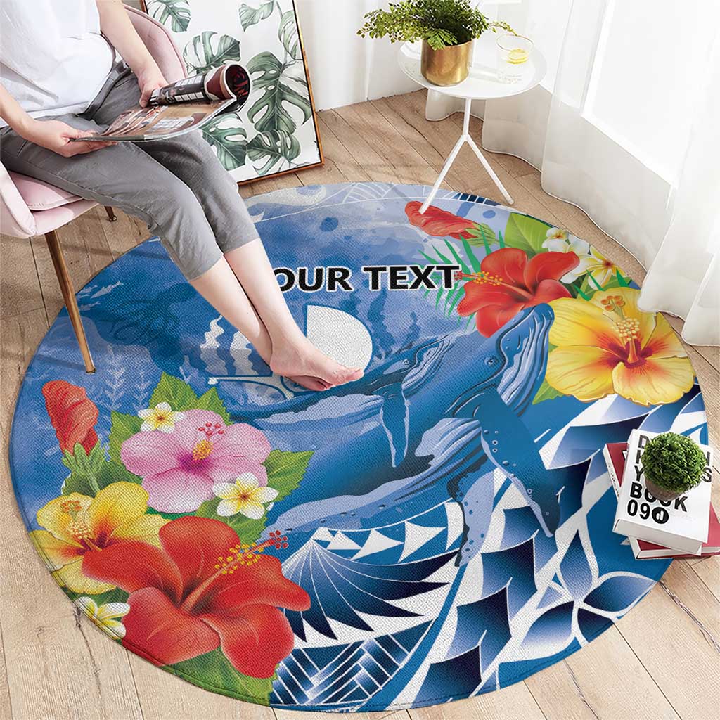 Personalised Yap States Humpback Whale Round Carpet Polynesian Tropical Flowers