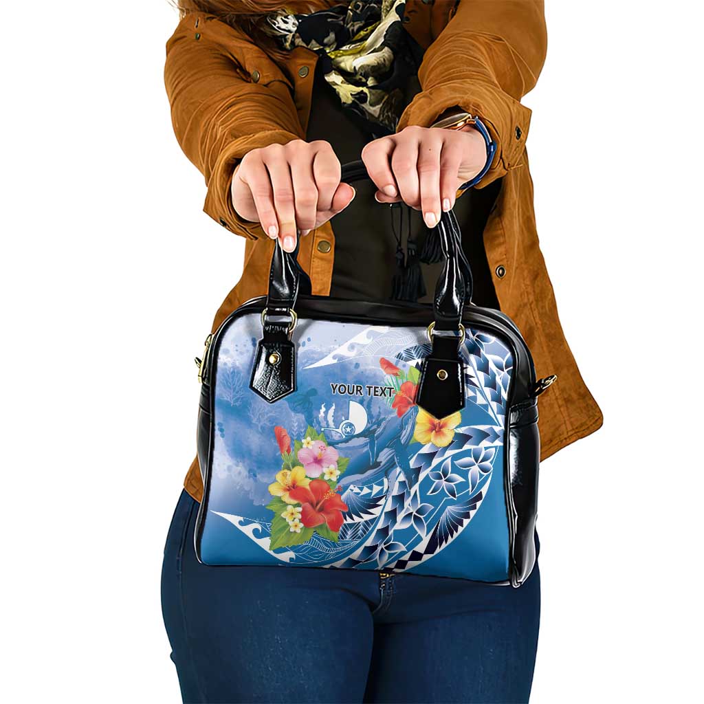 Personalised Yap States Humpback Whale Shoulder Handbag Polynesian Tropical Flowers LT9 One Size Blue - Polynesian Pride