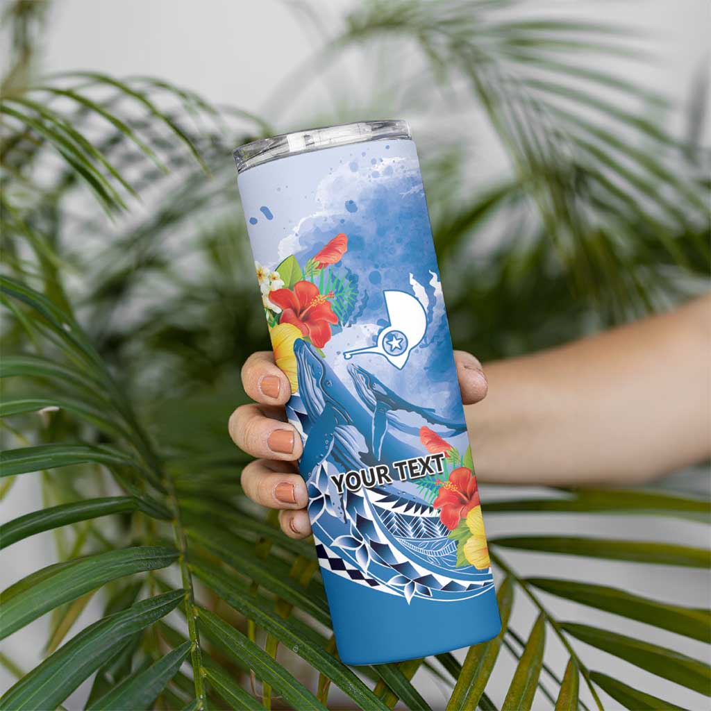 Personalised Yap States Humpback Whale Skinny Tumbler Polynesian Tropical Flowers