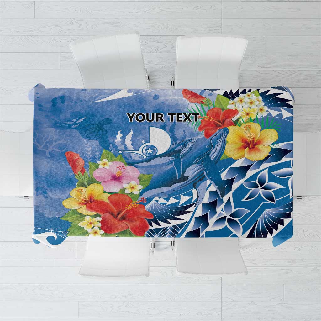 Personalised Yap States Humpback Whale Tablecloth Polynesian Tropical Flowers LT9 Blue - Polynesian Pride