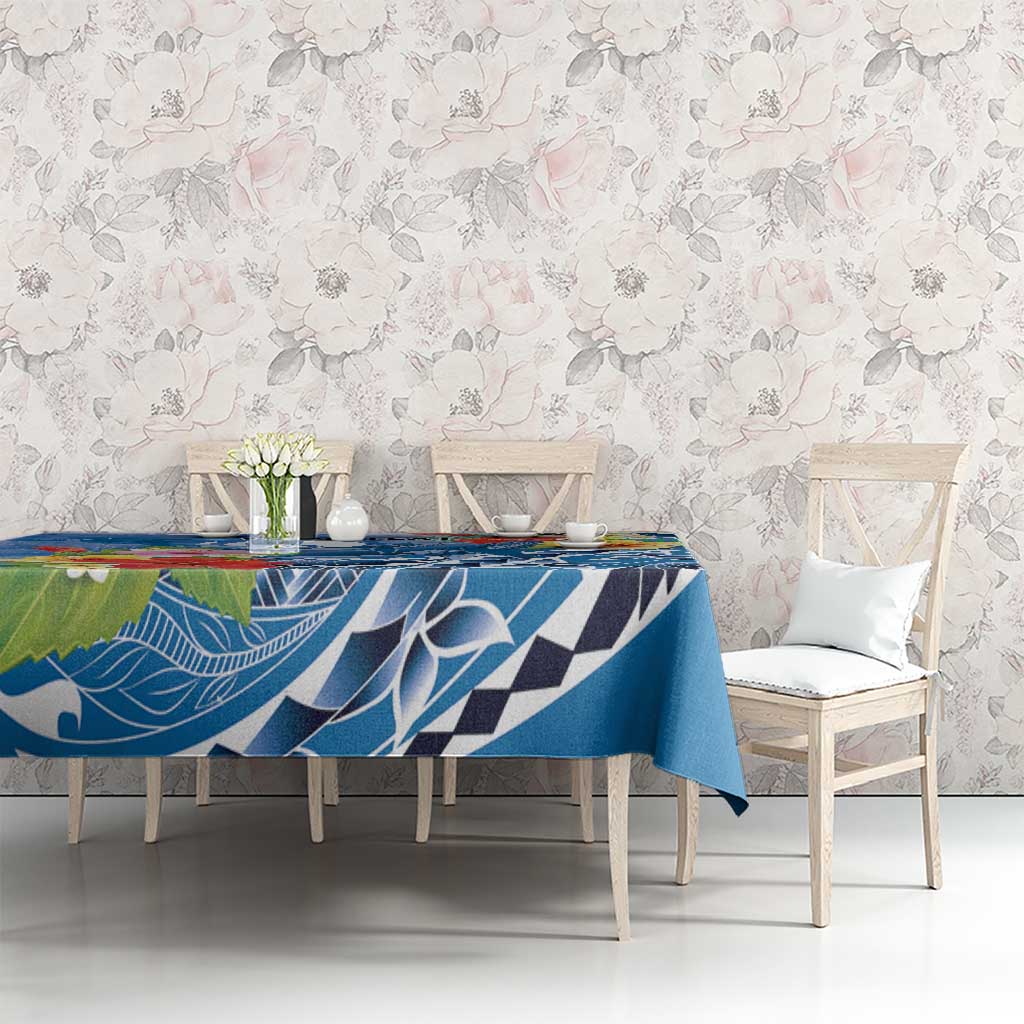 Personalised Yap States Humpback Whale Tablecloth Polynesian Tropical Flowers
