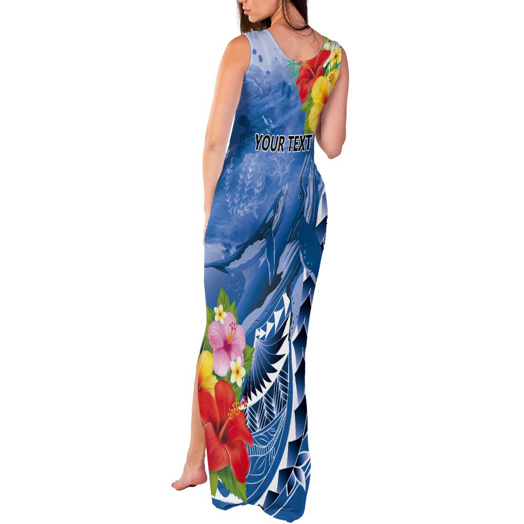 Personalised Yap States Humpback Whale Tank Maxi Dress Polynesian Tropical Flowers