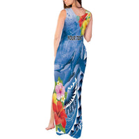 Personalised Yap States Humpback Whale Tank Maxi Dress Polynesian Tropical Flowers