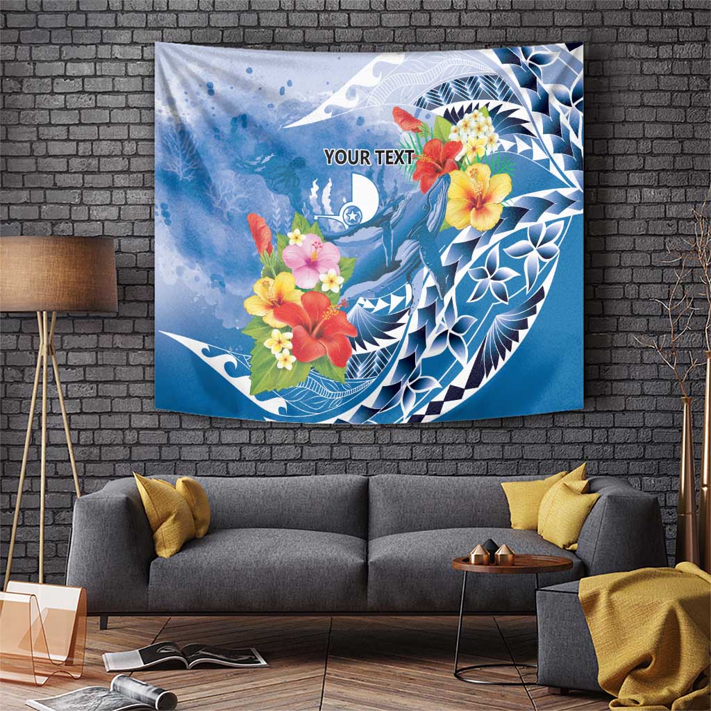 Personalised Yap States Humpback Whale Tapestry Polynesian Tropical Flowers LT9 Blue - Polynesian Pride
