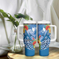 Personalised Yap States Humpback Whale Tumbler With Handle Polynesian Tropical Flowers