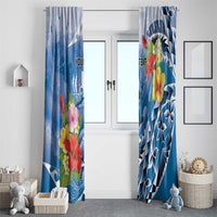 Personalised Yap States Humpback Whale Window Curtain Polynesian Tropical Flowers