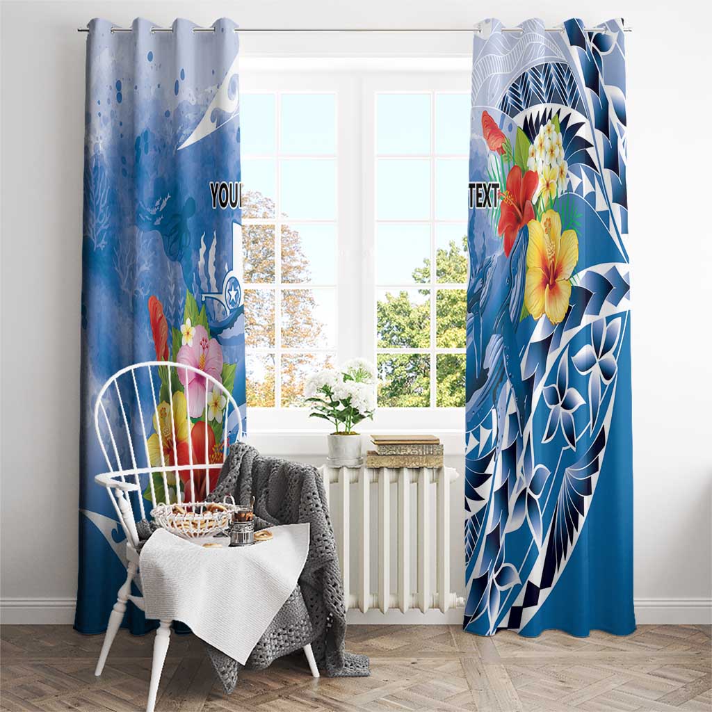 Personalised Yap States Humpback Whale Window Curtain Polynesian Tropical Flowers