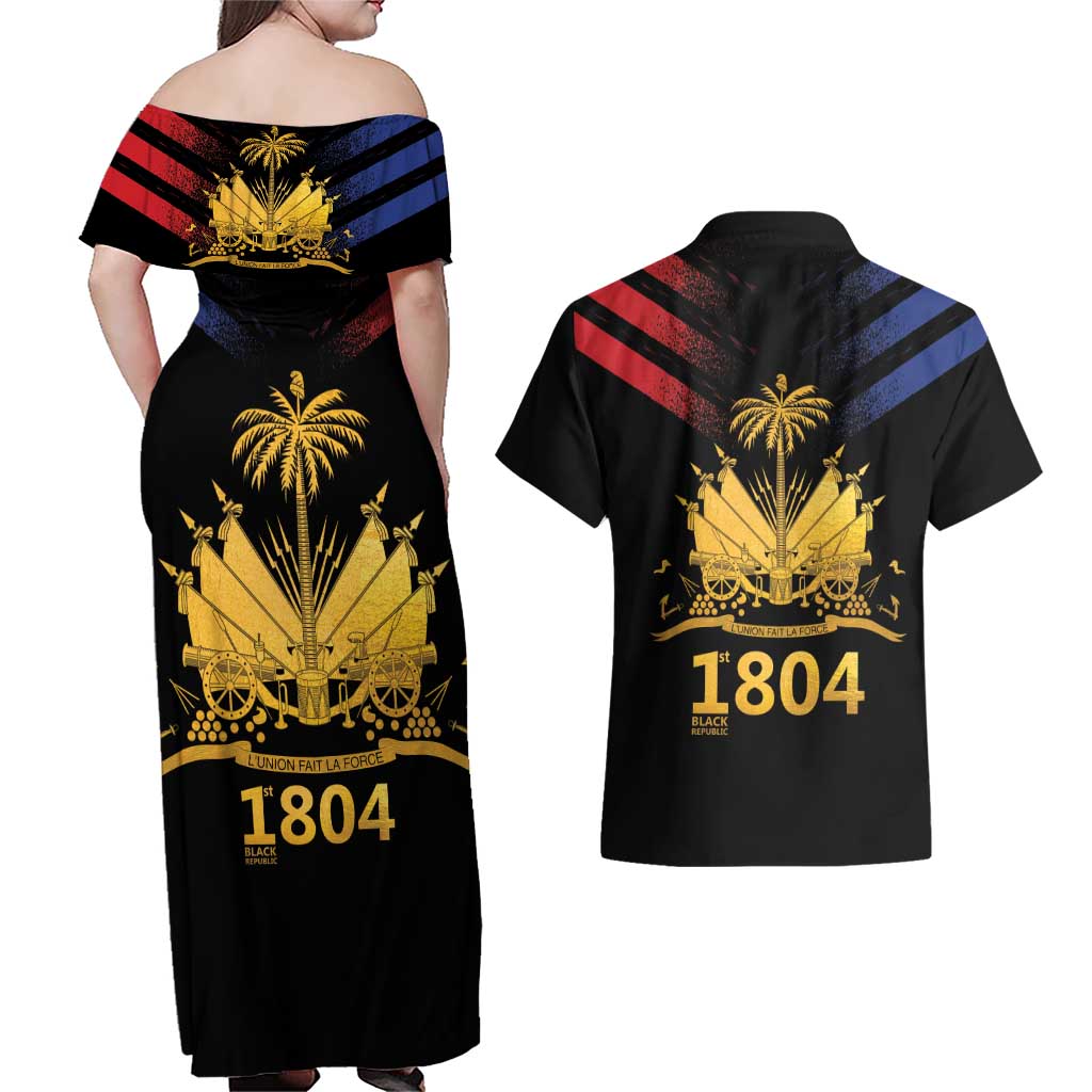 Haiti Independence Day Couples Matching Off Shoulder Maxi Dress and Hawaiian Shirt The First Black Republic Since 1804