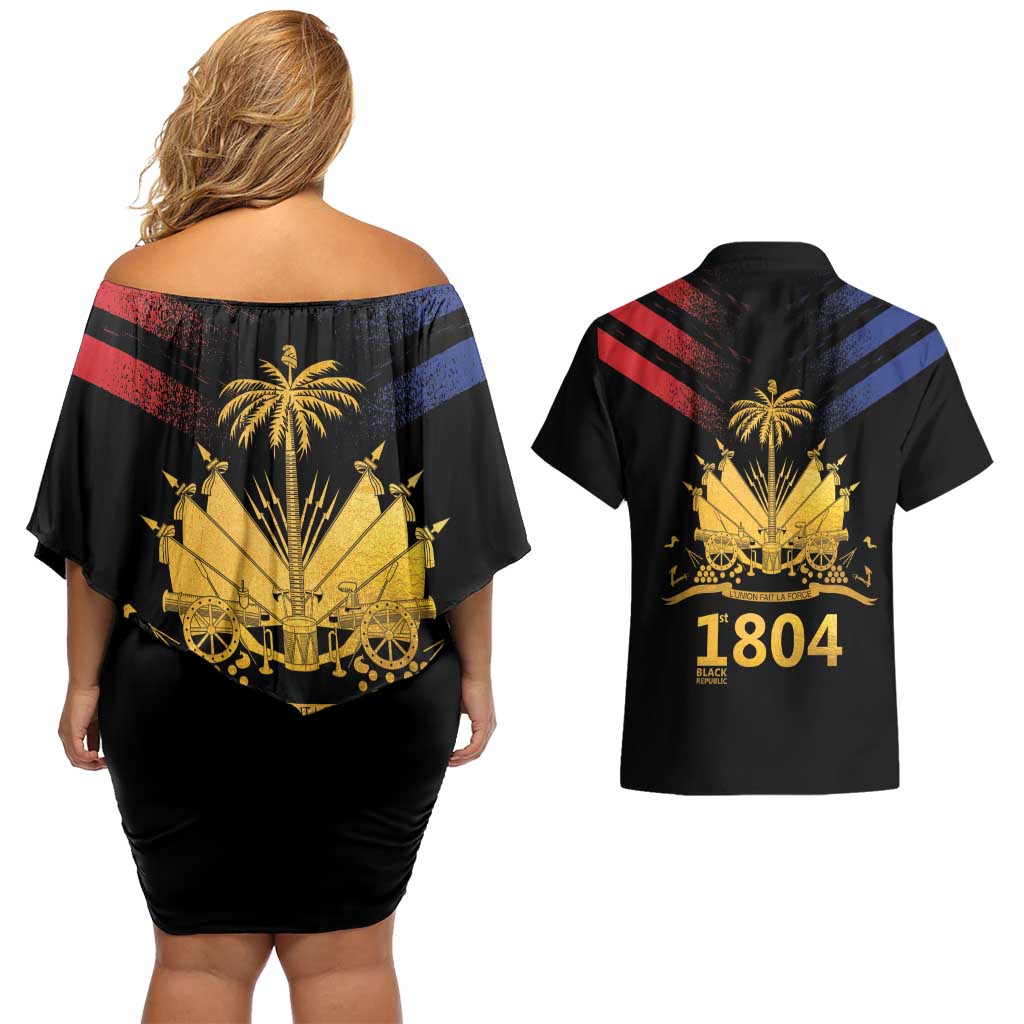 Haiti Independence Day Couples Matching Off Shoulder Short Dress and Hawaiian Shirt The First Black Republic Since 1804