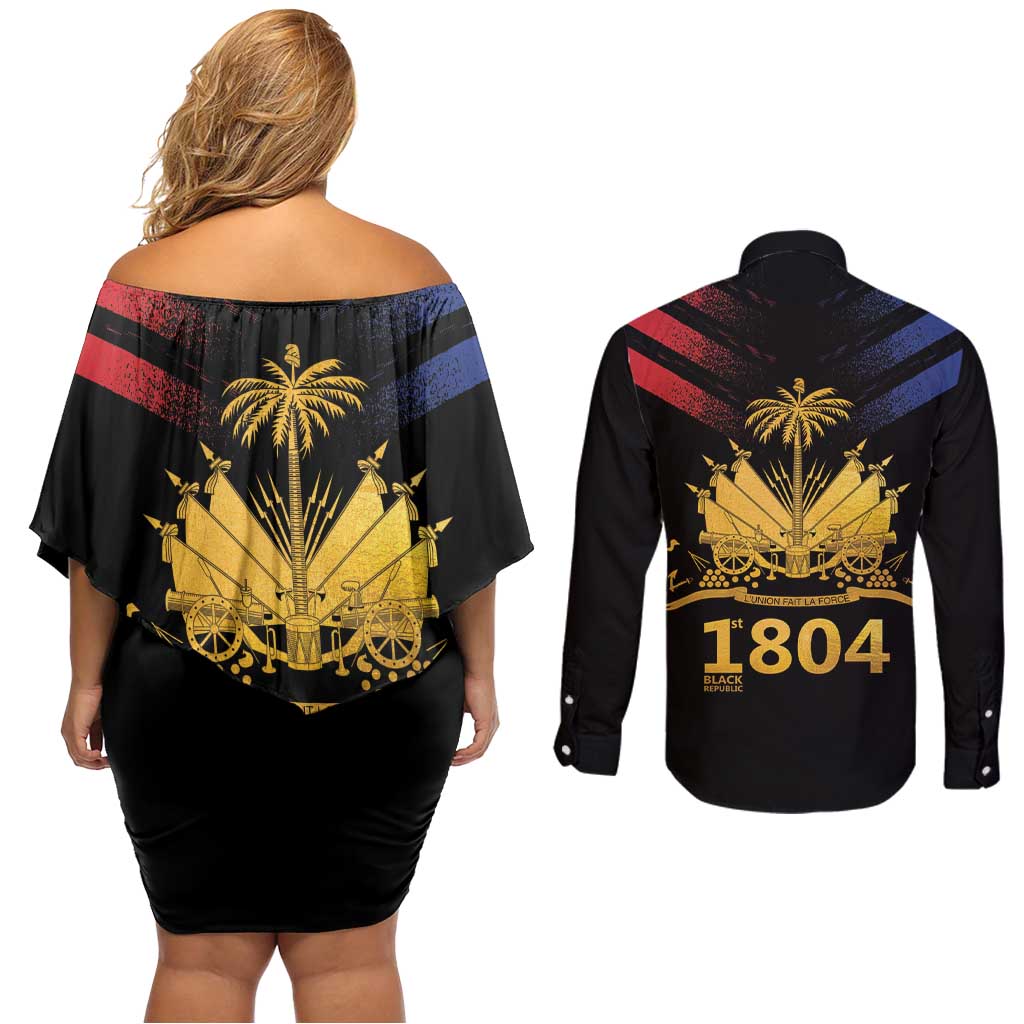 Haiti Independence Day Couples Matching Off Shoulder Short Dress and Long Sleeve Button Shirt The First Black Republic Since 1804