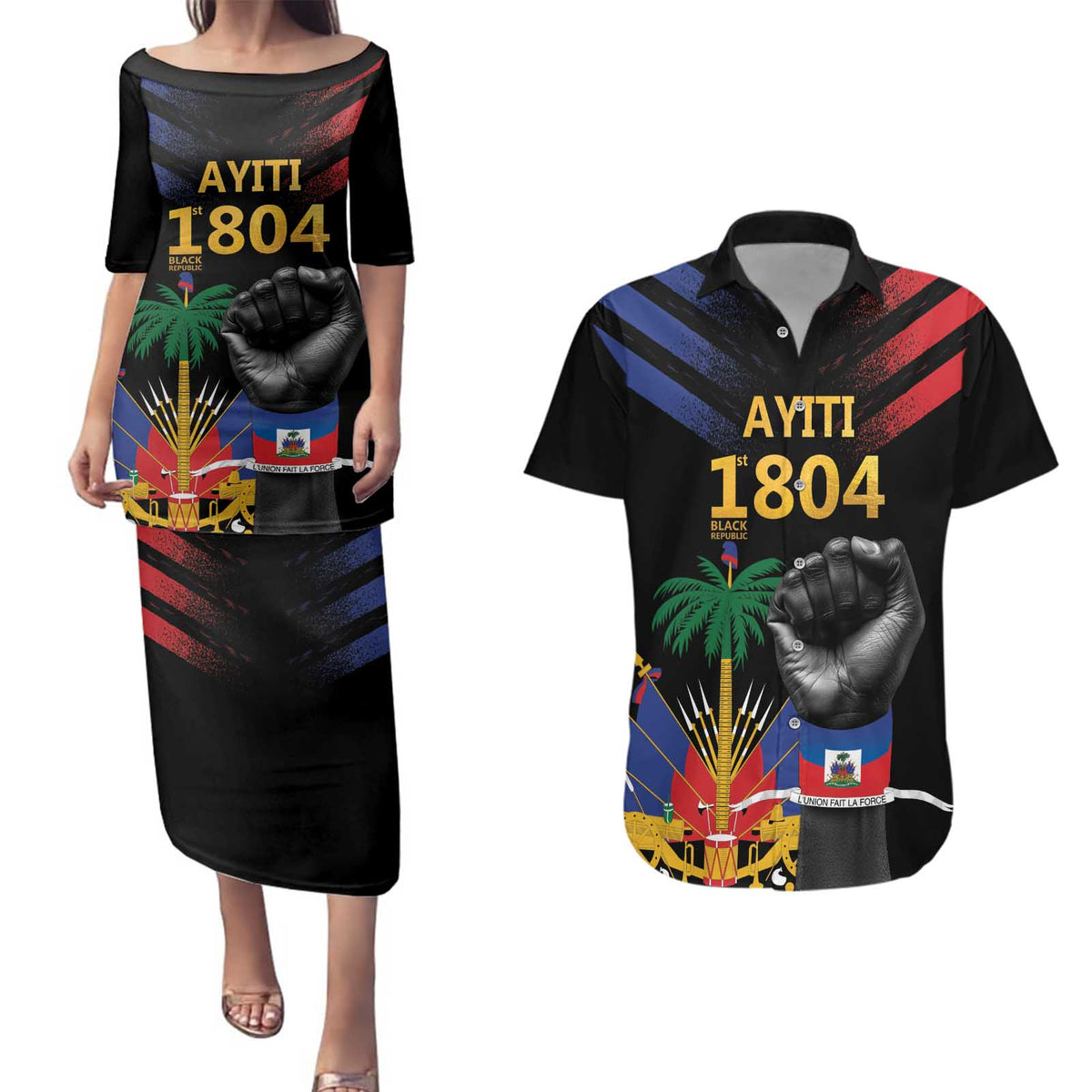 Haiti Independence Day Couples Matching Puletasi and Hawaiian Shirt The First Black Republic Since 1804