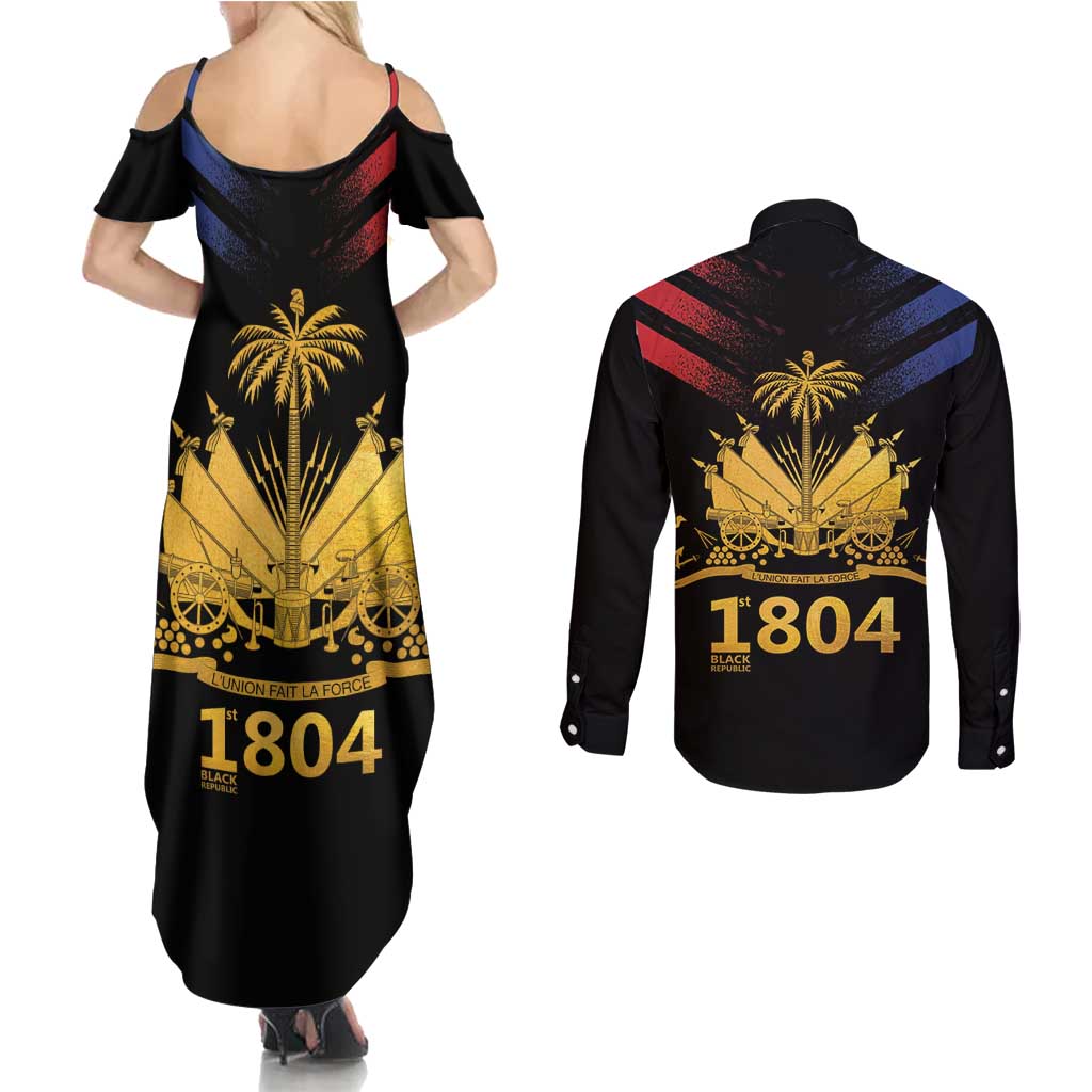 Haiti Independence Day Couples Matching Summer Maxi Dress and Long Sleeve Button Shirt The First Black Republic Since 1804