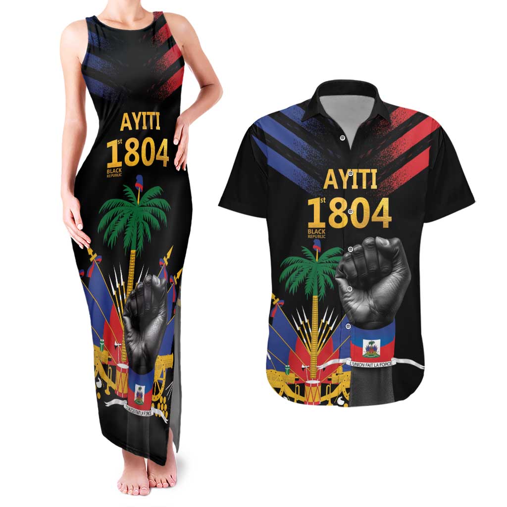 Haiti Independence Day Couples Matching Tank Maxi Dress and Hawaiian Shirt The First Black Republic Since 1804 LT9 Blakc - Polynesian Pride