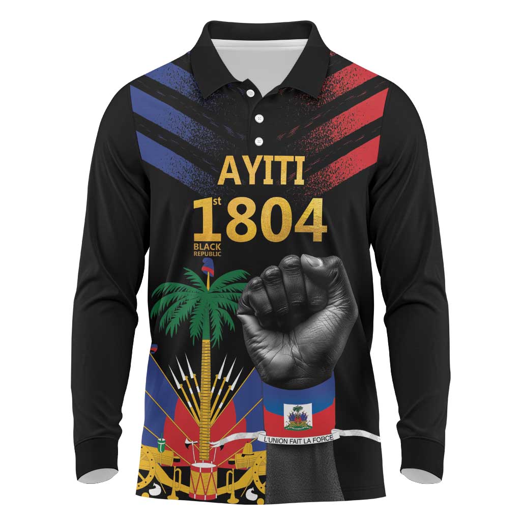 Haiti Independence Day Long Sleeve Polo Shirt The First Black Republic Since 1804 LT9 Blakc - Polynesian Pride