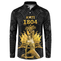 Haitian Negre Marron 1804 Button Sweatshirt Black Polynesian Pattern