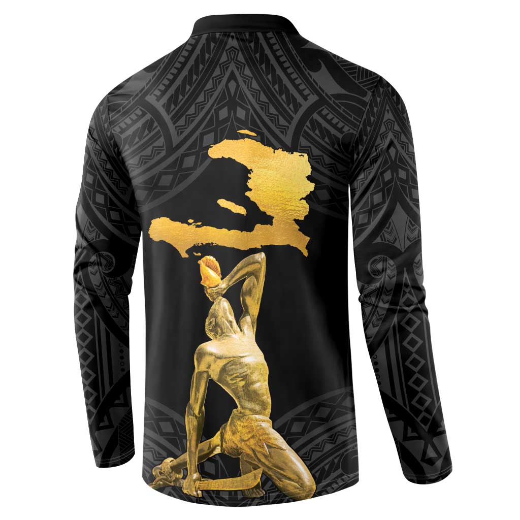 Haitian Negre Marron 1804 Button Sweatshirt Black Polynesian Pattern