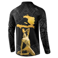 Haitian Negre Marron 1804 Button Sweatshirt Black Polynesian Pattern