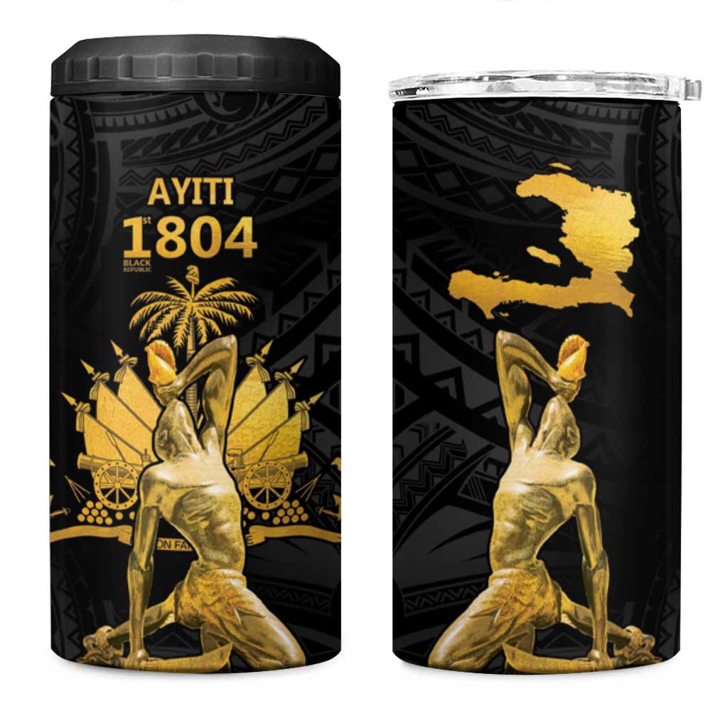 Haitian Negre Marron 1804 4 in 1 Can Cooler Tumbler Black Polynesian Pattern