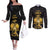 Haitian Negre Marron 1804 Couples Matching Off The Shoulder Long Sleeve Dress and Long Sleeve Button Shirt Black Polynesian Pattern