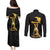 Haitian Negre Marron 1804 Couples Matching Puletasi and Long Sleeve Button Shirt Black Polynesian Pattern