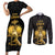 Haitian Negre Marron 1804 Couples Matching Short Sleeve Bodycon Dress and Long Sleeve Button Shirt Black Polynesian Pattern